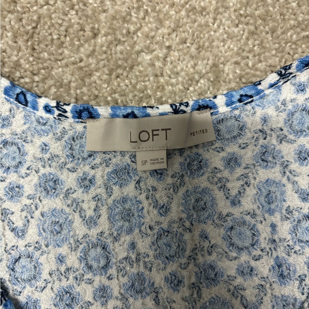 LOFT Floral Blue and White Blouse - Picture 2 of 4